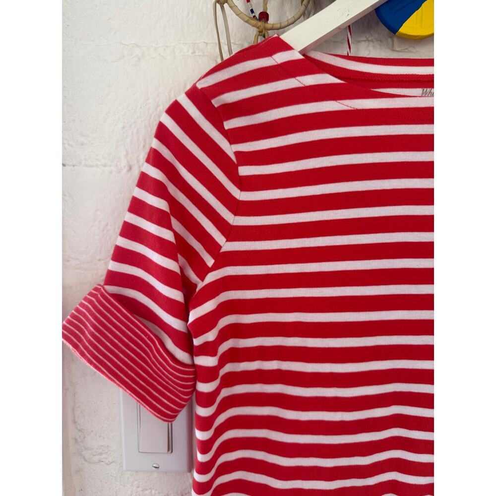 White Stag Coral Red White Breton Stripe Tee Medium Coastal French Sailor - Picture 2 of 6